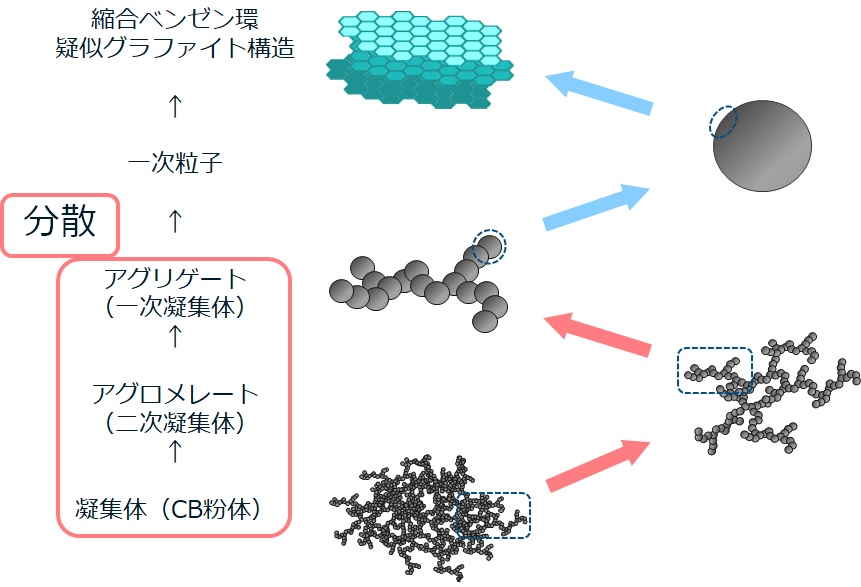 カーボンブラックの分散、凝集モデル